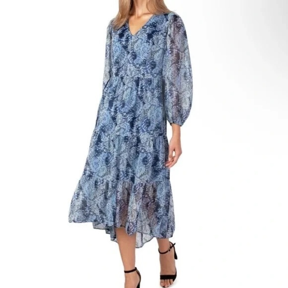 Joie Blue Parisian Paisley Chiffon Tiered Midi Dress NWT